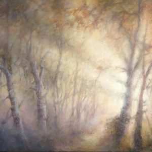 First Sun Through the Mist on Birches