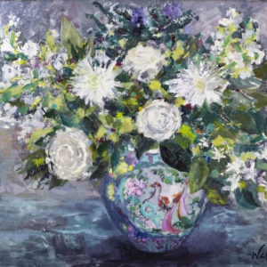White Garden Flowers in Vintage Vase