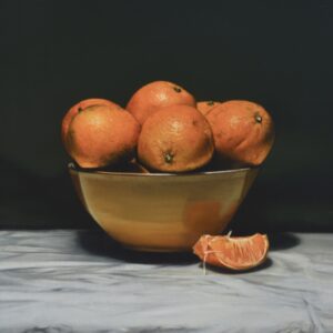 Valencia Oranges in Ceramic Bowl